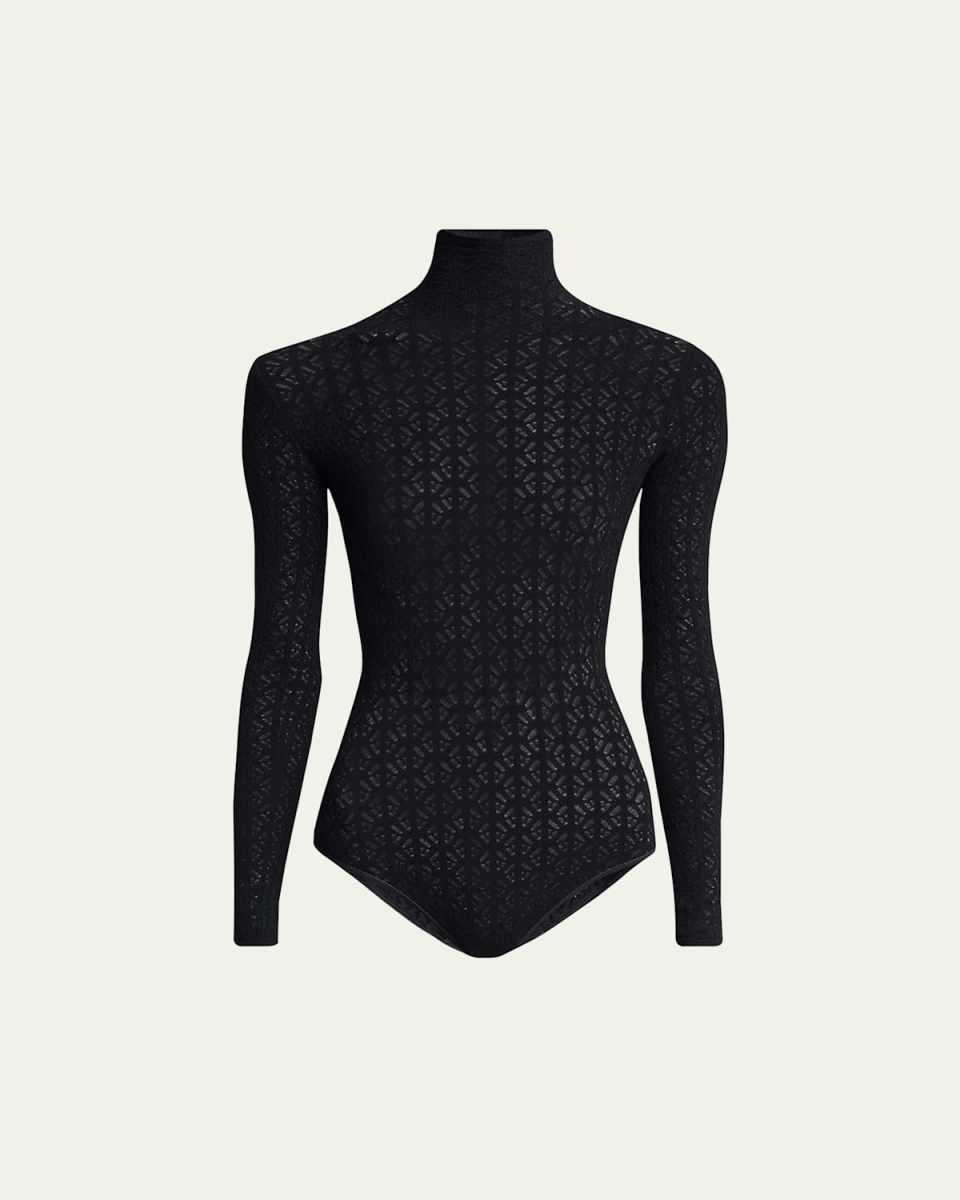 Geometric Lace High-Neck Bodysuit